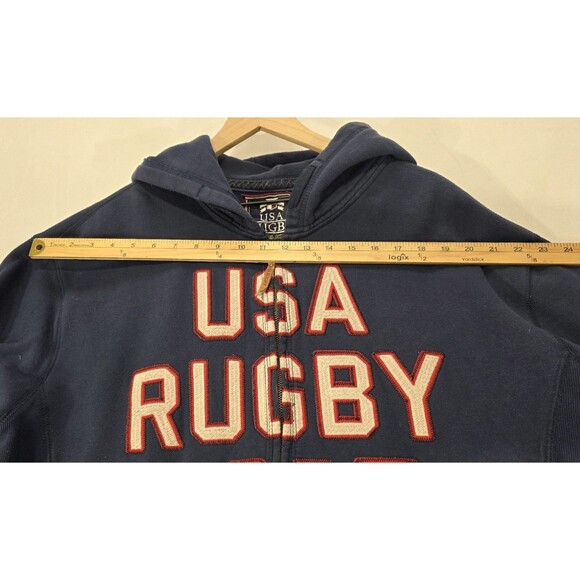 Vintage 90s Rugby USA Track Jacket Hoodie Letterman Varsity Patches Blue Men 3XL - Picture 12 of 16